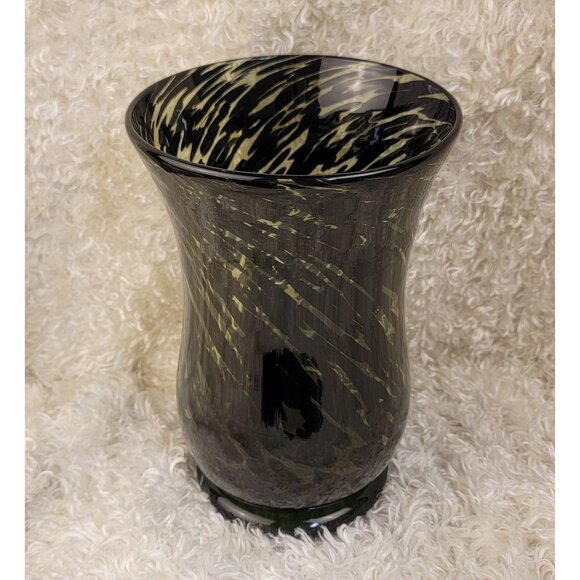 Vintage Hand Blown Green and Black Swirl Vase - Picture 2 of 16